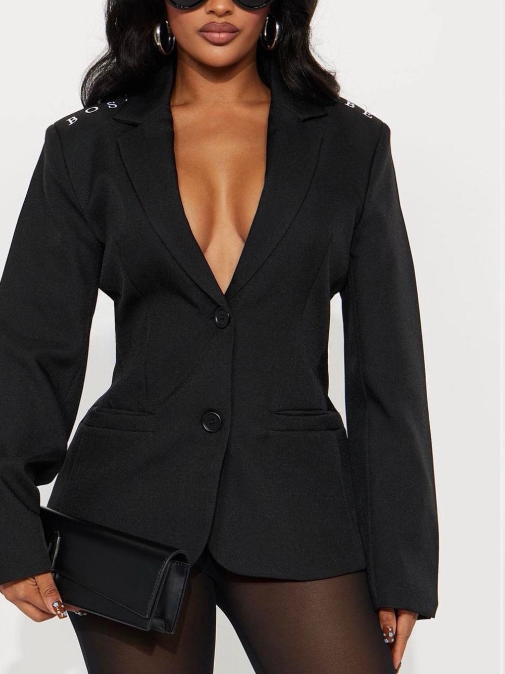 Fashion Nova Black Two-Button Tailored Blazer
